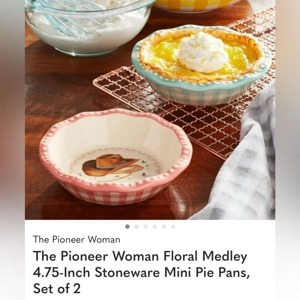 The Pioneer Woman Pastel Mini Pie 2 Dish Baking Set 4 3/4 In Round Pink Blue
